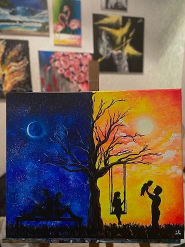 Güzgülər: Sifariw ile ketan uzerinde akril boya ile chekilib Ketan olchusu 50x70 — 1