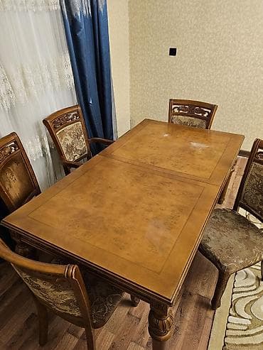 ustol: Klassik üslubda yemək otağı dəsti. 1 ədəd düzbucaqlı stol + 6 ədəd — 3