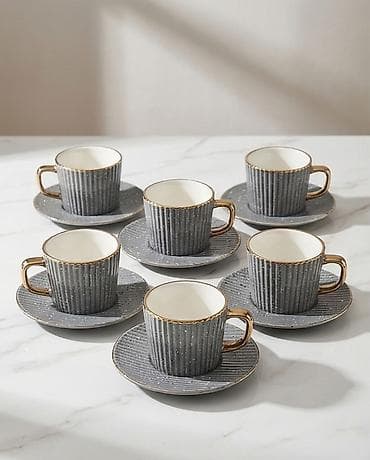 Qəhvə dəsti, rəng - Boz, Keramika, 6 nəfərlik