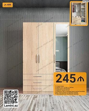 3 qapılı dolab – LA MINI (Kod: 5420) - Ümumi ölçülər: Dər. 47 sm × — 1