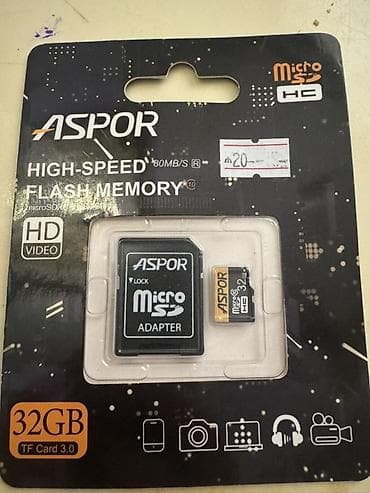 ASPOR microSD/TF yaddaş kartı + SD adapter - Tutum: 32 GB (TF Card