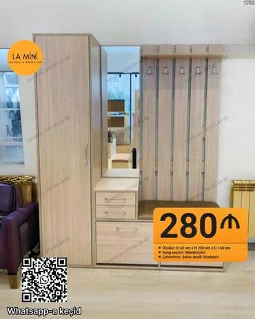 Dəhliz üçün çoxfunksiyalı mebel dəsti - Material: açıq ağac rəngli