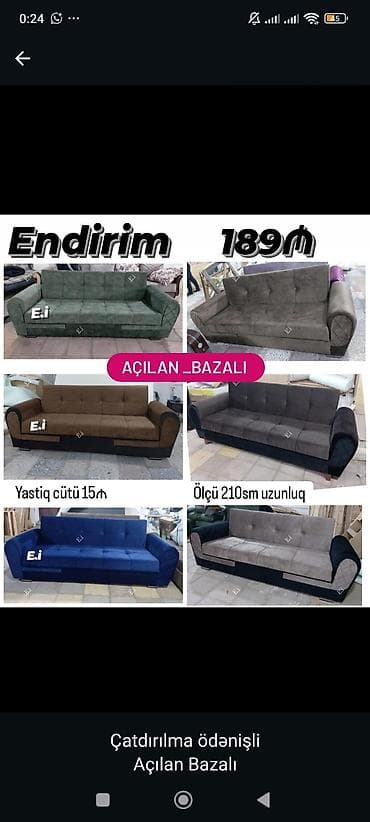 sultan divan: Açılan-bazalı divan - Ölçü: 210 sm uzunluq - Mexanizm: açılan, yataq — 1