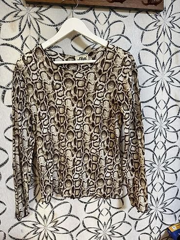 Qadın uzunqol bluz - Naxış: ilan dərisi (snake print), bej-qəhvəyi və