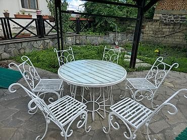 bezek bitkileri adlari: Yumru masa, 6 stul, Açılmayan, Stullar ilə, Metal — 1