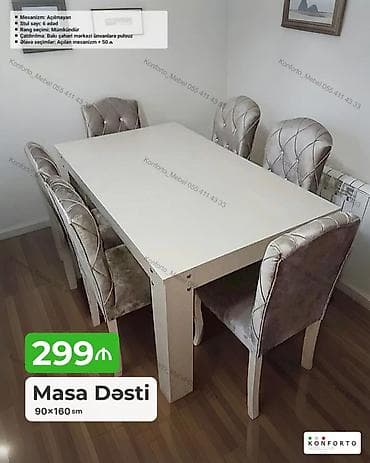 Məhsul: Masa Dəsti - Ölçü: 90×160 sm - Komplekt: 1 masa + 6 stul - — 1