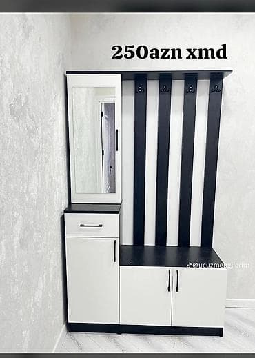 guzgu boydan: Dəhliz üçün künc paltar asqısı və şkaf dəsti - Rəng: ağ-qara — 1