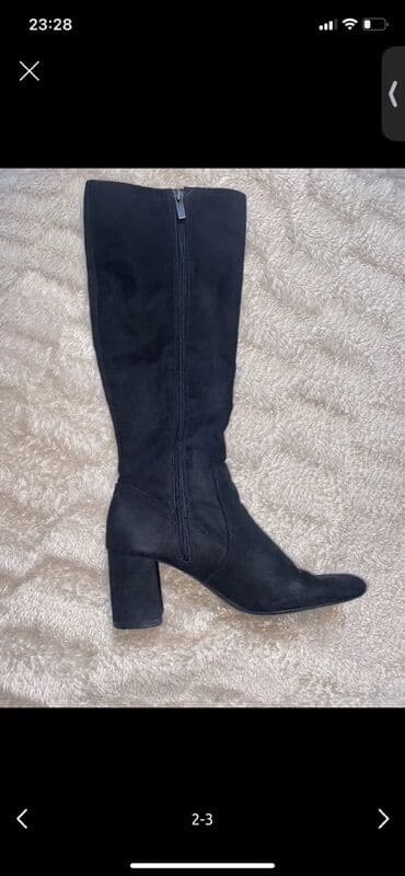 кирзовые сапоги купить: Ботфорты, Stradivarius, Размер: 37, цвет - Черный, Б/у — 2