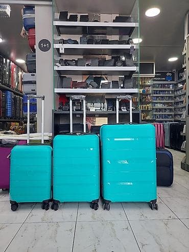 Çamadanlar: 3-lü çamadan dəsti – turkuaz rəng - Korpus: sərt və yüngül material - — 1