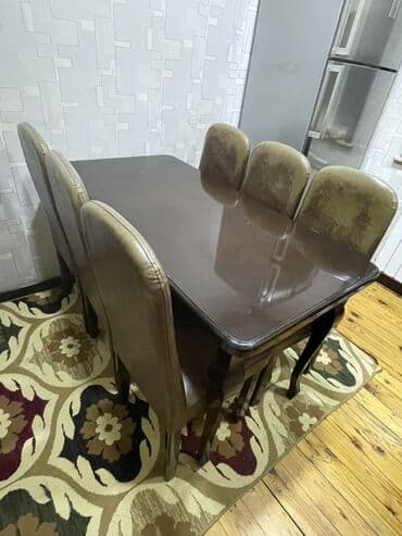 Mətbəx üçün, Açılmayan, Dördbucaq masa, 6 stul