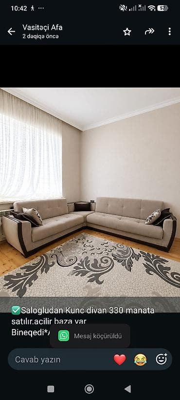 divan satisi: ✅Salogludan Kunc divan 330 manata satılır.acilir baza var Bineqedi*AFA — 1
