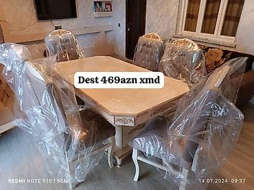 dairevi masa: Yemək otağı üçün masa və stul dəsti - Komplekt: 1 ədəd düzbucaqlı — 1