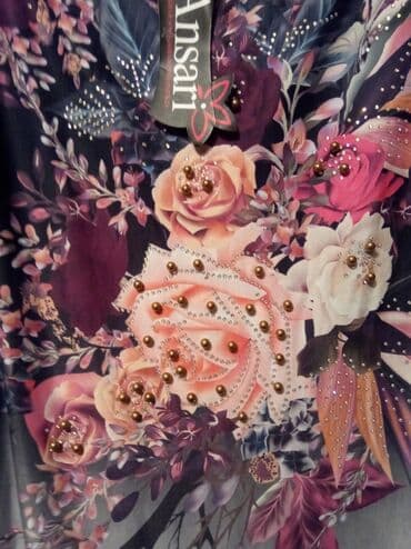 xari bulbul yaxa sancagi: Xanım üçün arxası qara rəngli, önü çəhrayı gül naxışları muncuqlarla — 5