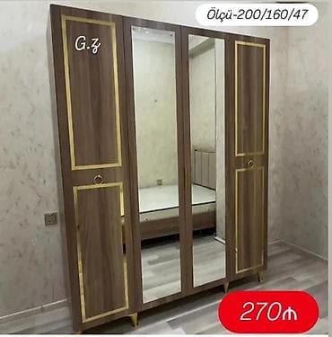 3 qapılı, Güzgülü, Qəhvəyi, Digər material, Açılan, Düz dolab