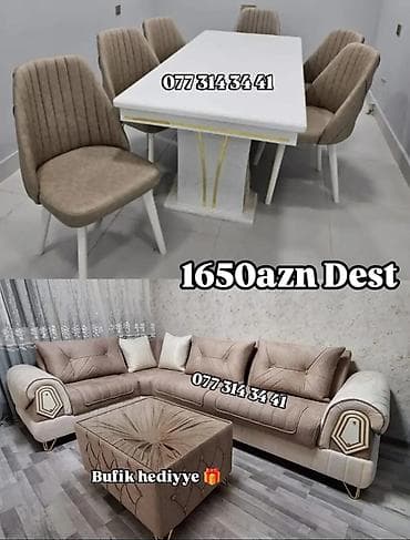 divan stolu: Mebel dəsti – yemək masası + 6 ədəd stul + künc divan - Müasir — 3