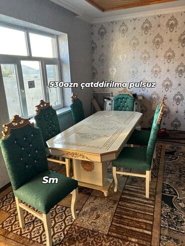 купить буфет в баку: Для гостиной, Новый, Прямоугольный стол, 6 стульев — 1