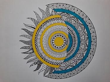 divar saat: Əl işi qrafika və illüstrasiya rəsmləri (mandala və naxışlı — 4