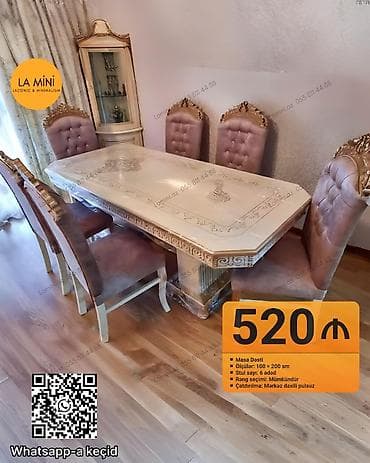 Qonaq otağı üçün, Dördbucaq masa, 6 stul