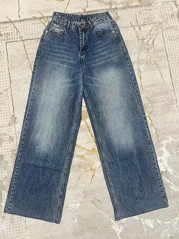 Cinslər: Geniş kəsimli mavi cins şalvar 28 olcu - Model: wide-leg/straight — 4