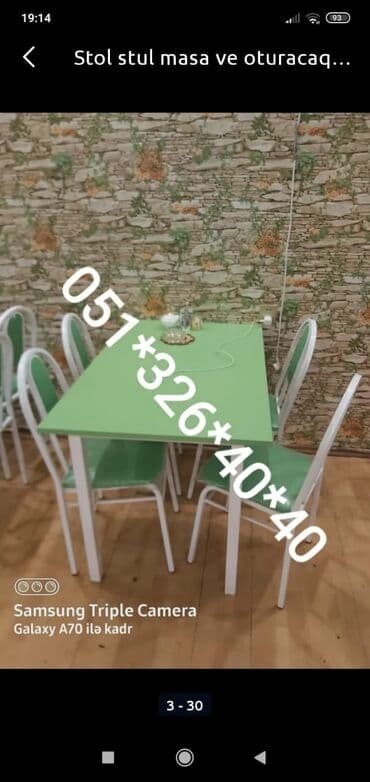 Masa və oturacaq dəstləri: Qonaq otağı üçün, Yeni, Açılan, Dördbucaq masa, 4 stul — 16