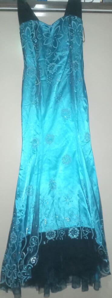 Mavi rəngli uzun ziyafət geyimi - Model: balıq/qum saatı kəsimli, alt