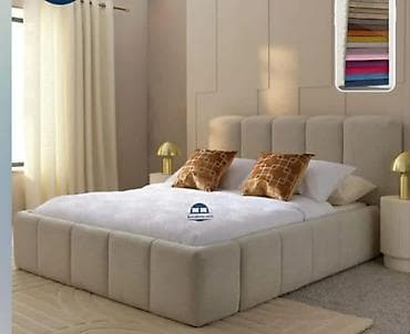 mebel alemi: Yataq otağı üçün dəst: yumşaq başlıqlı çarpayı və dekorativ divar — 1