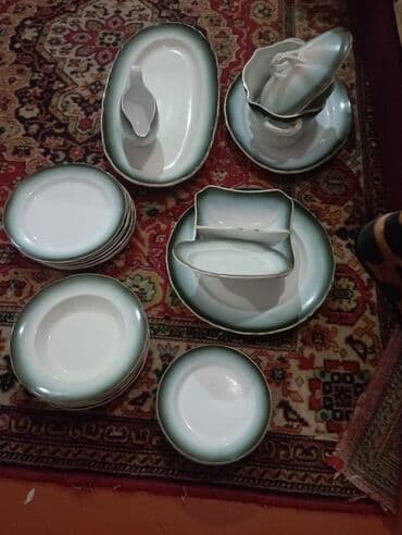 rusiya sekilleri: Nahar dəsti, rəng - Yaşıl, Farfor, 6 nəfərlik, Rusiya — 1