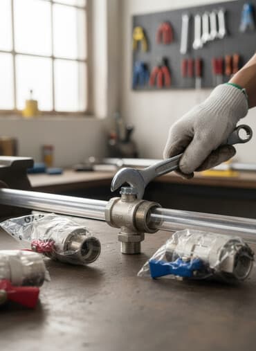 Metal korpuslu su/qaz xətti üçün kran və fitinqlər dəsti