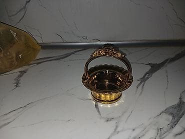 dal darı: Metal dekorativ səbət/kasacıq - Material: parlaq qızılı rəngli metal — 2