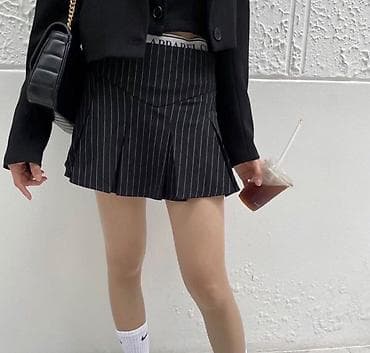 sabo 39 40: Qara zolaqlı mini ətək - Rəng: qara, incə ağ vertikal zolaqlar - — 3