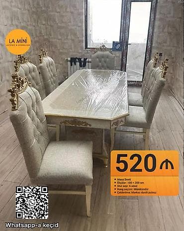 stul tek: Qonaq otağı üçün, Açılmayan, Dördbucaq masa, 6 stul — 1