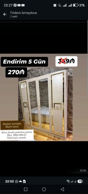 isqaf: Açılan, 4 qapılı Düz dolab, Qarderob, paltar dolabı, Türkiyə — 3