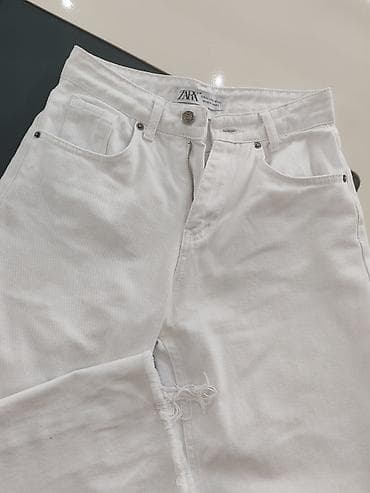 dr meral elixir: ZARA qadın cins şalvar – ağ rəng - Model: geniş kəsim (wide leg) — 2