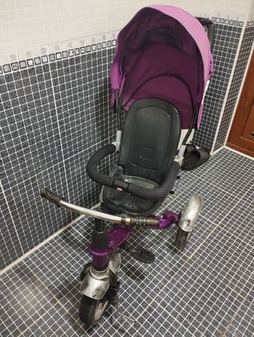 Uşaq üçtəkərli velosipedi – bənövşəyi rəngdə, günlüklü və valideyn