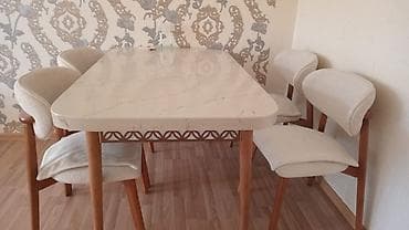 Ra.Aynur 4540 💫 Masa ( üzəri tökmə mərmərdəndir) və 4 ədəd stul (