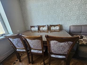 Qonaq otağı üçün, İşlənmiş, Açılan, Dördbucaq masa, 6 stul — 1