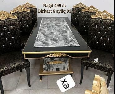 asma tavan ustasi: Klassik üslubda 1 masa + 6 stuldan ibarət yemək dəsti. Xüsusiyyətlər — 1