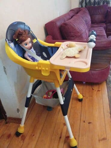 qidalandırmaq üçün uşaq stul yelləncək: Uşaq yemək stulu - Rəng: sarı/göy kombinasiyası, açıq çəhrayı — 1