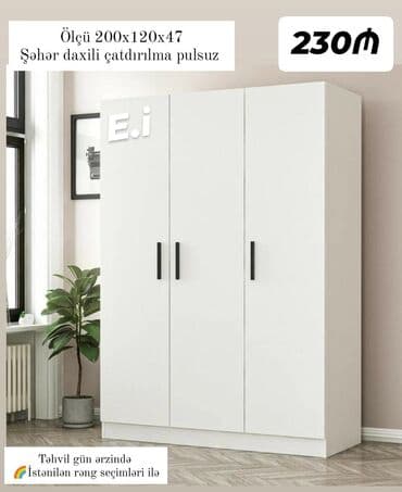 paltar asmaq ucun: Açılan, 3 qapılı Düz dolab, Qarderob, paltar dolabı — 3