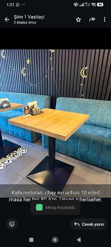 Kafe,restoran, chay evi uchun 10 eded masa her biri 80 Azn. Unvan — 1