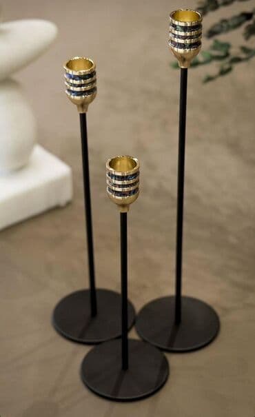 Daraq panellər: Metal şamdan dəsti – 3 ədəd - Dizayn: Uzun, incə gövdəli, dairəvi — 3
