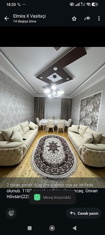 2 divan satılır. 5 ay öncə alınıb çox az istifadə olunub. 1100 manat