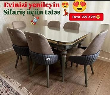 uşaq stullari: Qonaq otağı üçün, Açılmayan, Dördbucaq masa, 6 stul — 1