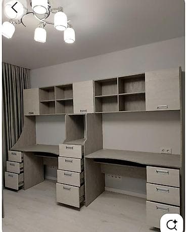İkili işçi masası və üst dolab dəsti - Material: laminat/MDF