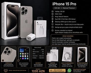 balaca iphone: IPhone 15 Pro, 128 GB, Natural Titanium, Face ID — 1