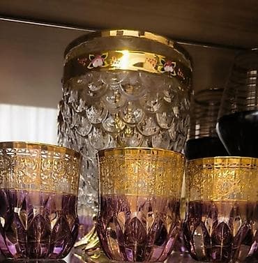 Bənövşəyi tonlarda kristal stəkan dəsti. - Material: qalın kəsimli