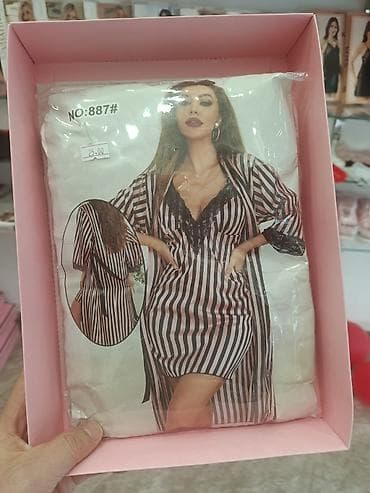 Zolaqlı qadın gecə dəsti – NO:887# - Nakşlı atlas effektli parça -