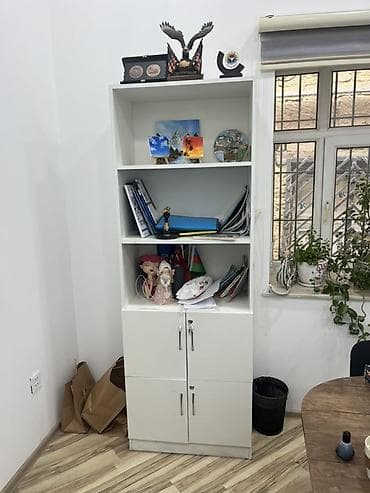 Ağ rəngli ofis rəfi və şkaf kombinəsi - Material: laminat/MDFlam — 2