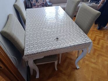 стол из массива дерева: Для гостиной, Нераскладной, Прямоугольный стол, 4 стула — 1