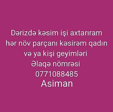 dərzi işi axtaranlar: Dərzi kəsimi xidməti - Qadın və kişi geyimləri üçün kəsim - Hər növ — 1